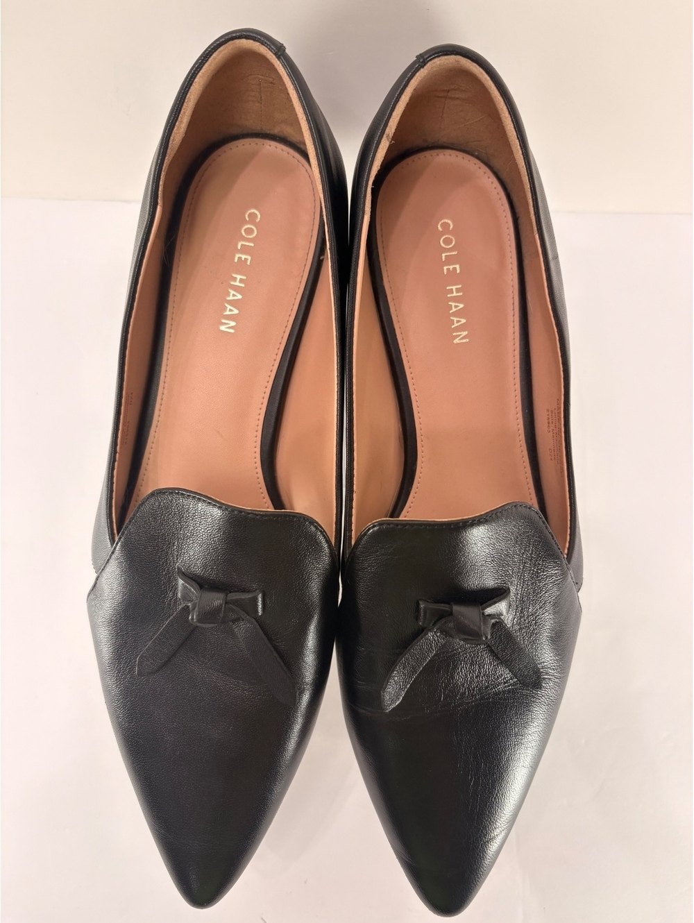 Cole Haan Viola Skimmer Loafers Black Leather Pointed Toe Bow 9B